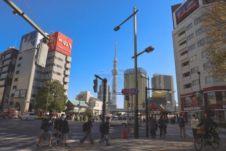 Photo for Tokyo Japan, Asakusa street with tall buildings and a clear sky. Nov 30 2023 - Royalty Free Image