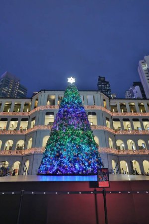Photo for Dec 27 2023 city at night with illuminated Christmas tree and decorations - Royalty Free Image