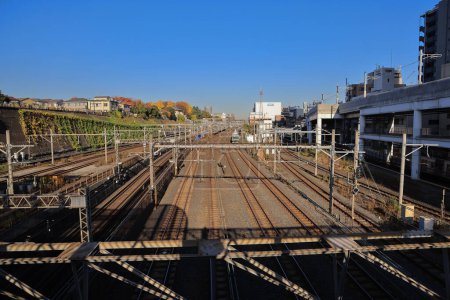 Foto de Nov 29 2023 numerous rail tracks from the Shimogoinden Bridge - Imagen libre de derechos