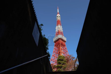 Photo for Stairs to Tokyo Tower Seeing the majestic Tokyo Tower Nov 28 2023 - Royalty Free Image