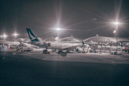 Photo for HK airport, Airfield ground lighting on runway Nov 30 2023 - Royalty Free Image