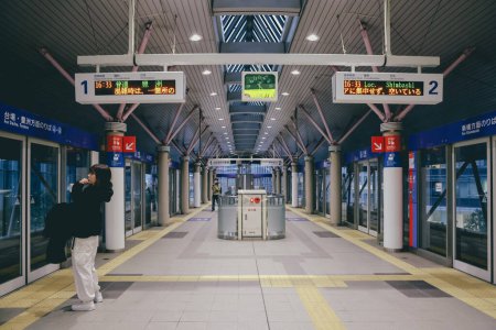 Téléchargez les photos : A Commuters on Platform à la station de ligne Yurikamome 27 nov. 2023 - en image libre de droit