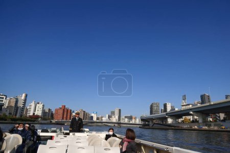 Photo for Nov 27 2023 Sumida river and Tourboat, Sumida ward, Tokyo Prefecture, - Royalty Free Image