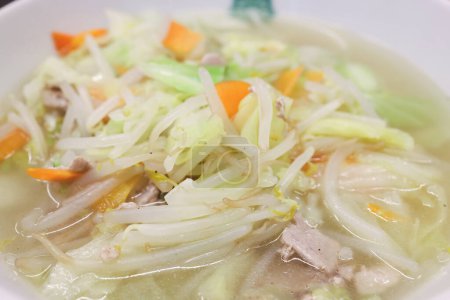 Photo for A Fresh Asian noodle soup with vegetables and broth. - Royalty Free Image