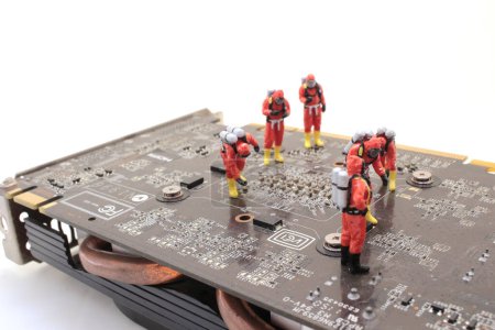 Photo for Team of engineers repairing circuit board. Computer repair concept - Royalty Free Image