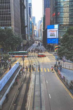 Téléchargez les photos : 10 fév 2024 Au tramway, vue sur la rue centrale scape hk - en image libre de droit