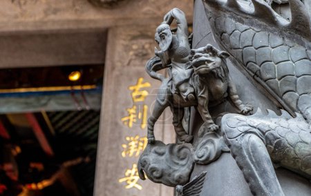 Close-up of ornate art at the landmark Longshan Buddhist Temple in Taipei