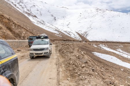 Mountain road leading to Khardung La Pass in the high Indian Himalayas