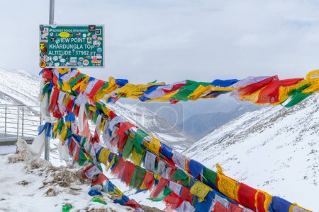 Summit of the Khardung La pass in the Himalayas, at 17,582 feet one of the world's highest elevation roads