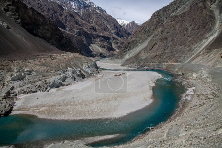 Photo for Turquoise waters of the Shyok River in northern India near the border with Tibet - Royalty Free Image