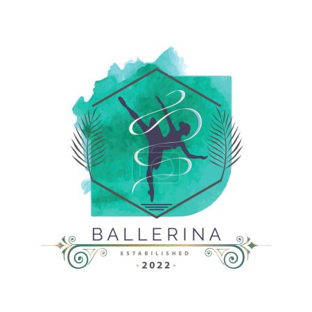 Téléchargez les illustrations : Ballerine danse en ballet mouvement danse style aquarelle logo modèle vecteur de conception pour la marque ou la compagnie et d'autres - en licence libre de droit