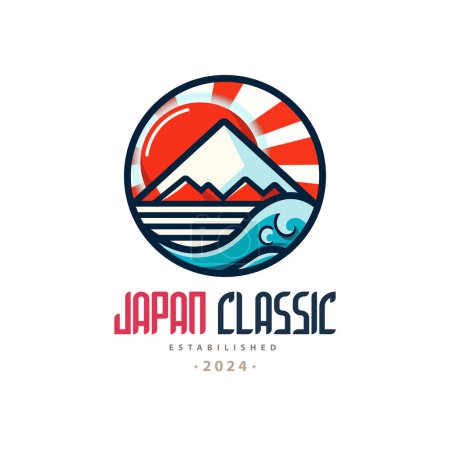 Téléchargez les illustrations : Japon classique montagne lever du soleil logo modèle design pour la marque ou l'entreprise et d'autres - en licence libre de droit