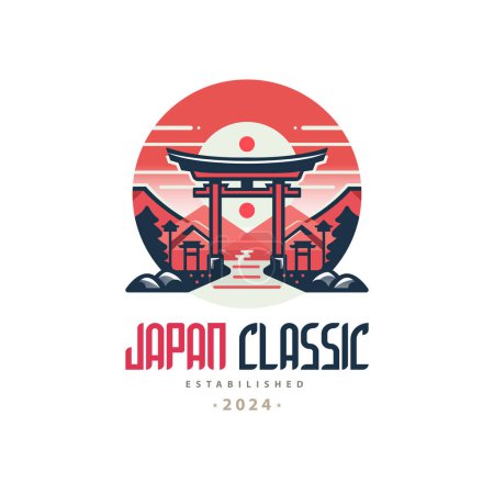 Téléchargez les illustrations : Japon classique torii gate sunrise logo design pour la marque ou l'entreprise et d'autres - en licence libre de droit