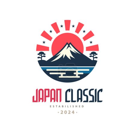 Téléchargez les illustrations : Japon classique montagne lever du soleil logo modèle design pour la marque ou l'entreprise et d'autres - en licence libre de droit