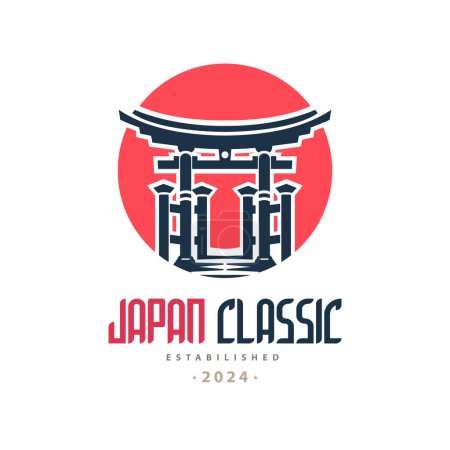 Téléchargez les illustrations : Japon classique torii gate sunrise logo design pour la marque ou l'entreprise et d'autres - en licence libre de droit
