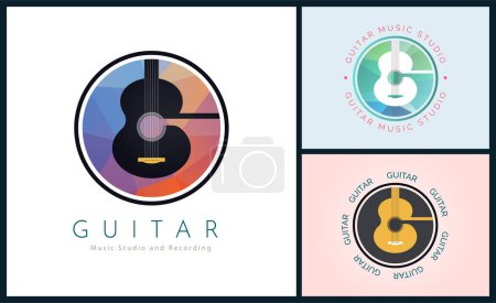 Guitar letter G modern circle mosaic logo set design template for brand or company and other