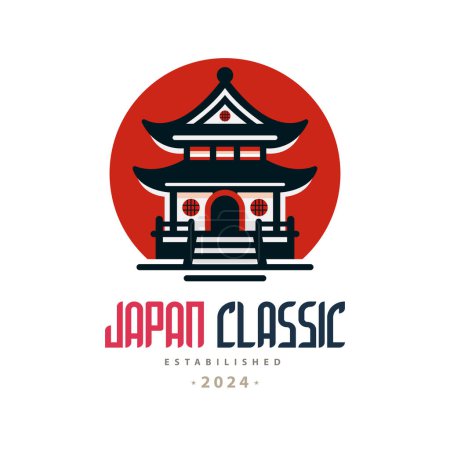 Téléchargez les illustrations : Japon temple japonais classique sunrise logo modèle design pour la marque ou l'entreprise et d'autres - en licence libre de droit