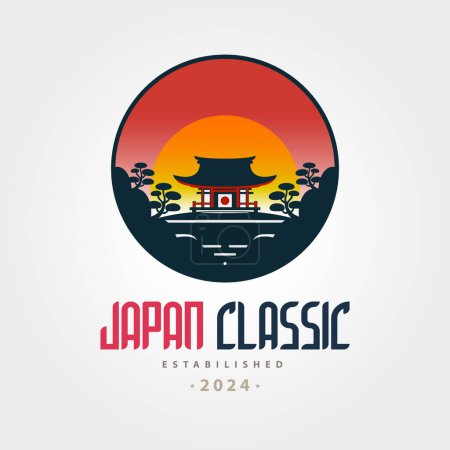Téléchargez les illustrations : Japon classique japonais temple maison sunrise logo design pour la marque ou l'entreprise et d'autres - en licence libre de droit