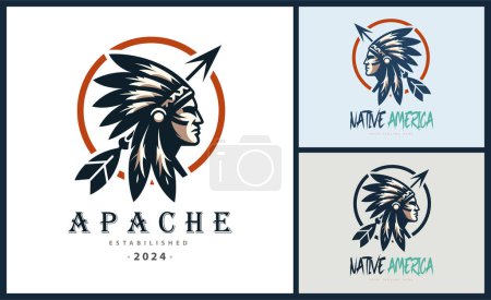 Apache indio azteca nativo americano guerrero tribus cara cabeza logo plantilla diseño