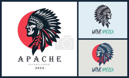 Apache indian aztec native american warrior tribes face head logo template design