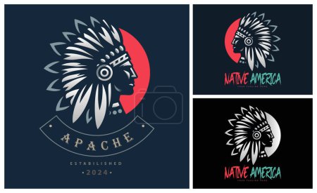 Apache indio azteca nativo americano guerrero tribus cara cabeza logo plantilla diseño
