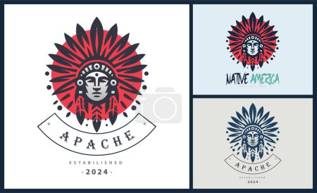 Apache indien aztèque amérindien guerrier tribus visage tête logo modèle design
