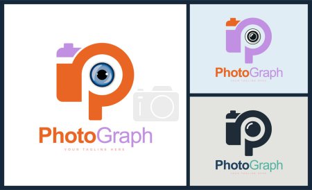 Kameralinse Augen Brief p Foto Studio Logo Design-Vorlage für Marke oder Unternehmen und andere
