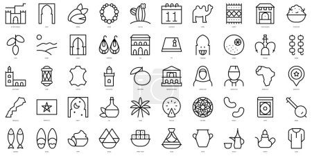 Set von einfachen Umrissen Marokko Ikonen. Thin line art icons pack. Vektorillustration