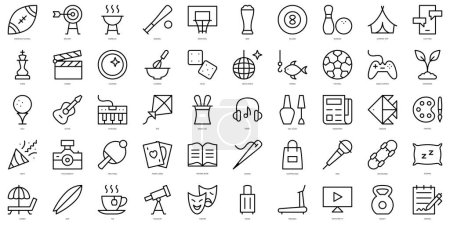 Set of simple outline hobbies and free time Icons. Thin line art icons pack. Vector illustration