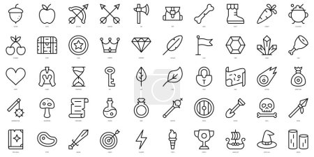 Conjunto de elementos de videojuegos de contorno simple Iconos. Paquete de iconos de arte de línea delgada. Ilustración vectorial