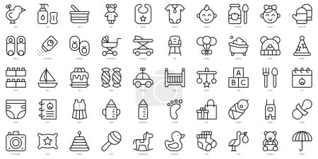 Conjunto de esquemas simples baby shower Iconos. Paquete de iconos de arte de línea delgada. Ilustración vectorial