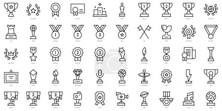 Ilustración de Conjunto de esquemas simples premios iconos. Paquete de iconos de arte de línea delgada. Ilustración vectorial - Imagen libre de derechos