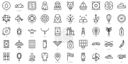 Conjunto de línea delgada árabe emirata iconos. Ilustración vectorial