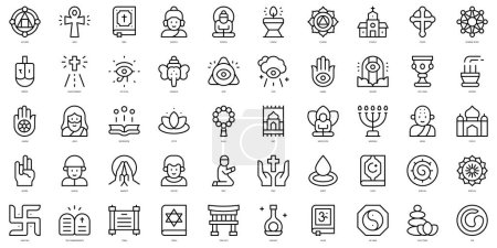 Conjunto de iconos espirituales de línea delgada. Ilustración vectorial