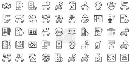 Set von dünnen Carsharing-Symbolen. Vektorillustration
