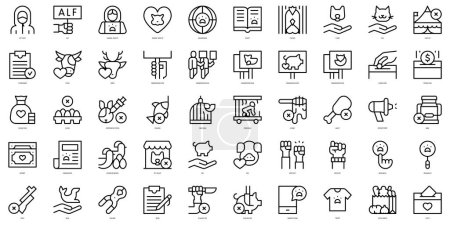 Set of thin line defense of animal rights Icons. Vector illustration