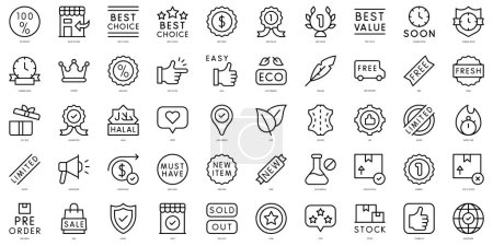 Ilustración de Conjunto de características de productos de línea delgada iconos. Ilustración vectorial - Imagen libre de derechos
