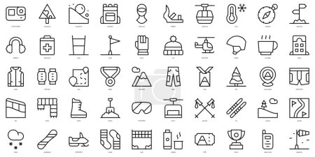 Set of thin line ski and snowboarding Icons. Vector illustration