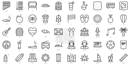 Conjunto de iconos jamaica de línea delgada. Ilustración vectorial