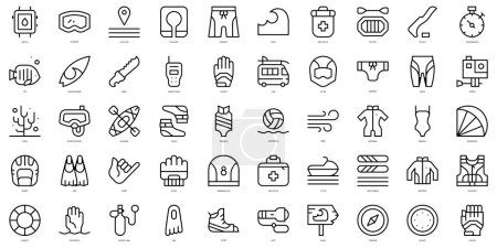 Set of thin line water sports Icons. Vector illustration