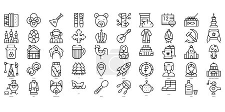 Conjunto de iconos rusos de línea delgada. Ilustración vectorial