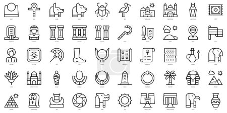 Conjunto de iconos de Egipto de línea delgada. Ilustración vectorial