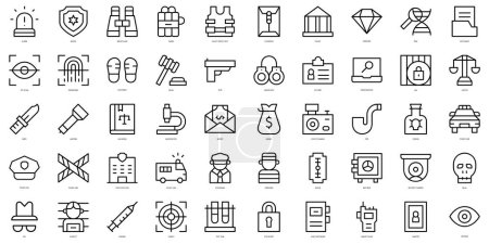 Set of thin line crime investigation Icons. Vector illustration