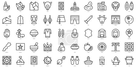 Conjunto de Iconos de línea fina morocco. Ilustración vectorial