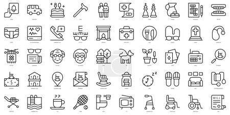 Set of thin line retirement home Icons. Vector illustration