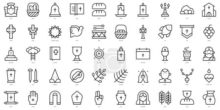 Eine Reihe schmaler Symbole für die Heilige Woche. Vektorillustration