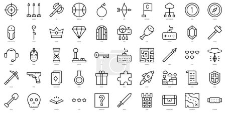 Set of thin line videogame elements Icons. Vector illustration