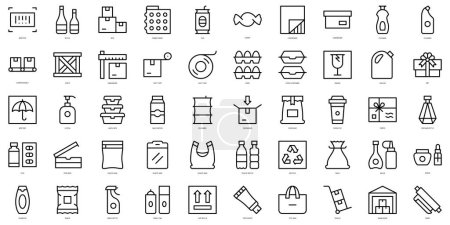 Ilustración de Conjunto de iconos de embalaje de línea delgada. Ilustración vectorial - Imagen libre de derechos