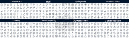 Illustration for Linear Style Icons Pack. In this bundle include orthopedics, holi, spring party, st patricks day, crafting, cloud computing, government, confrontation - Royalty Free Image