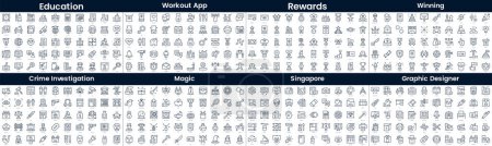 Linear Style Icons Pack. In this bundle include education, workout app, rewards, winning, crime investigation, magic, graphic designer, workplace